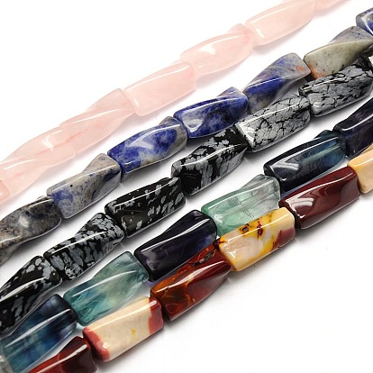 Mixed Natural Gemstone Twist Column Beads Strands, 21x10x10mm, Hole: 1mm, about 20pcs/strand, 15.74 inch