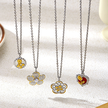 Collares colgantes de acero inoxidable bicolor para mujer, acero color oro y acero