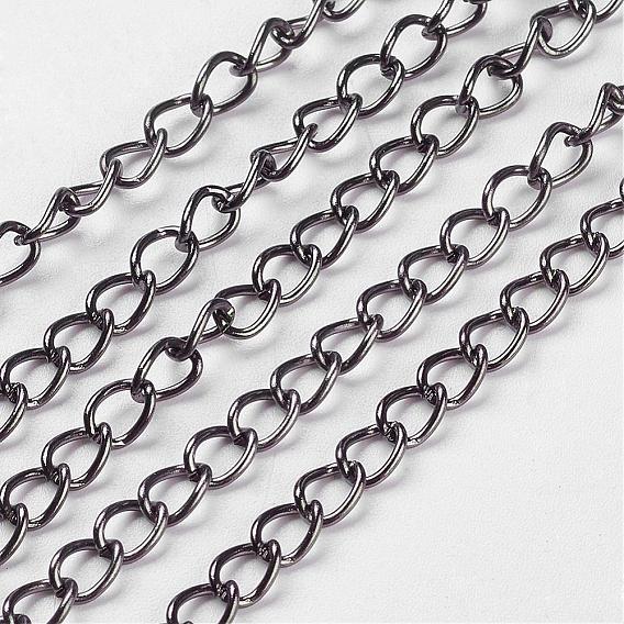 Iron Twisted Chains, Curb Chains, Unwelded, with Spool, 5x3.5x0.8mm, about 328.08 Feet(100m)/roll