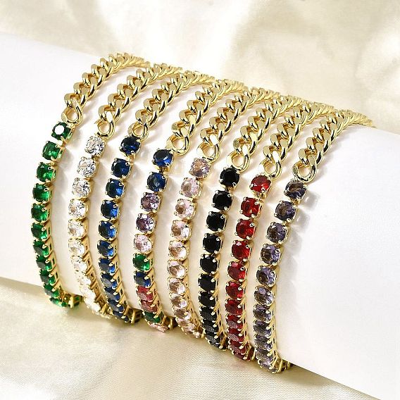 Латунные браслеты с квадратными звеньями из микрофибры с кубическим цирконием, цепочка панцирного плетения ювелирные изделия для женщин, без кадмия и без свинца, долговечный, стойки покрытие, реальный 18 k позолоченный