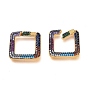 Brass Micro Pave Cubic Zirconia Spring Gate Rings, Square, Golden