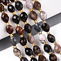 Природные окаменелое дерево бисер пряди, граненые, овальные, с бисером