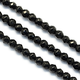 Brins de perles rondes en onyx noir naturel à facettes, teint