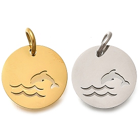 304 прелести нержавеющей стали, с целью перехода в кольце, плоский круглый с подвеской в виде дельфина, лазерная резка, ионное покрытие (ip)