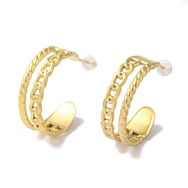 PVD Vacuum Plating 201 Stainless Steel Studs Earring, with 304 Stainless Steel Pin, Chain Link Shape