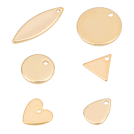 60Pcs 6 Style Brass Pendants, Nickel Free, Teardrop & Heart & Flat Round & Triangle & Horse Eye