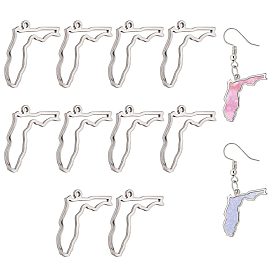 10Pcs Hollow 304 Stainless Steel Pendants, Map Charm