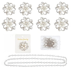 Nbeads DIY Chain Dangle Brooch Making Kits, Including ABS Plastic Pearl Flower Lapel Pin, Glass Pearl Beads Chains, Iron Head Pins