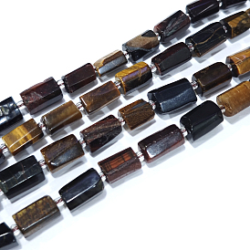 Natural Tiger Eye Dyed Beads Strands, with Seed Beads, Faceted, Column
