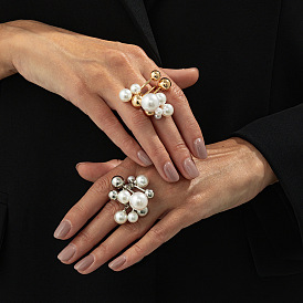 Кольца на палец из железа с имитацией жемчуга для женщин, круглые, эффектные кольца