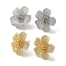 Rack Plating Brass Clear Cubic Zirconia Stud Earrings, Long-Lasting Plated, Lead Free & Cadmium Free, Flower