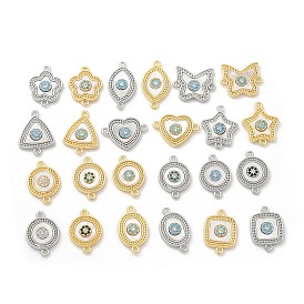 Brass Micro Pave Clear Cubic Zirconia Connector Charms, with Shell, Flat Round Oval Butterfly Star Triangle Heart Flower Star Square