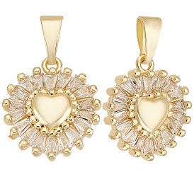 6 кулоны из латуни с прозрачным кубическим цирконием, плоский круглый с подвеской в виде сердца