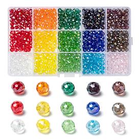 15 couleurs de perles de verre galvanisées, de couleur plaquée ab , facette, rondelle