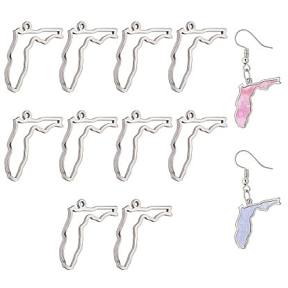 10Pcs Hollow 304 Stainless Steel Pendants, Map Charm