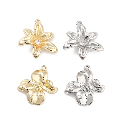 Подвески из латуни с прозрачным фианитом, без кадмия, без никеля и без свинца, цветок