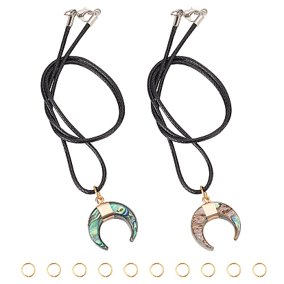 DIY Crescent Moon Pendant Necklace Making Kit, Including Paua Shell Pendants, Waxed Cotton Cord Necklace Making