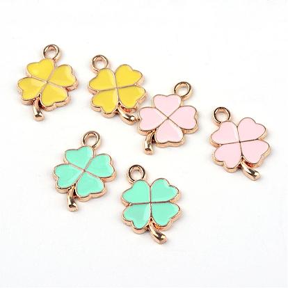 Светло-золотого сплава эмали подвески, клевер, 19x12.5x1.5 мм, отверстие : 2 мм