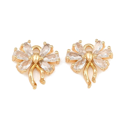 Brass Micro Pave Clear Cubic Zirconia Charms, Bowknot Charms