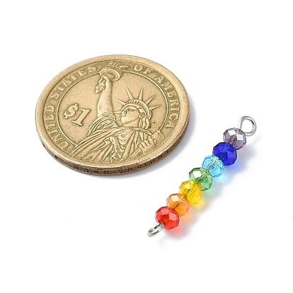 Electroplated Colorful Faceted Glass Rondelle Beaded Connector Charms, Chakra Links with 304 Stainless Steel Double Loops
