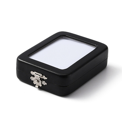 PU Leather Loose Diamond Display Boxes with Sponge Inside, Glass Visible Window Small Jewelry Storage Case, Black