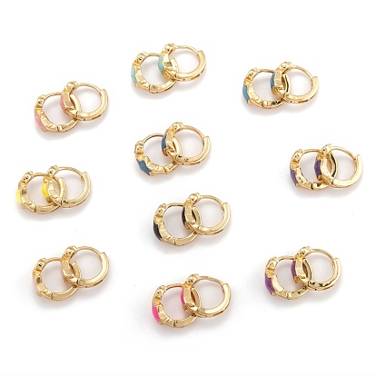 Brass Micro Pave Clear Cubic Zirconia Huggie Hoop Earrings, with Enamel, Star, Real 18K Gold Plated