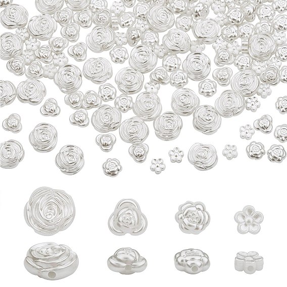 300 pcs 4 style abs en plastique imitation perles de perles, fleur