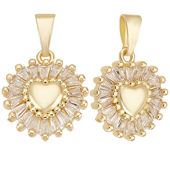 6 кулоны из латуни с прозрачным кубическим цирконием, плоский круглый с подвеской в виде сердца