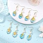 Ocean 304 Stainless Steel with AB Color Freshwater Shell Dangle Earrings, Oval, Alloy Pendants, Natural Cultured Freshwater Pearl Dangle Earrings for Women, Golden