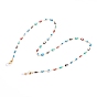 Eyeglasses Chains, Neck Strap for Eyeglasses, with Brass Enamel Evil Eye Link Chains, 304 Stainless Steel Lobster Claw Clasps and Rubber Loop Ends, Golden