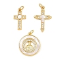 Brass Micro Pave Clear Cubic Zirconia Pendants, with Shell, Real 16K Gold Plated