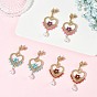 Gemstone & Glass Seed Dangle Earrings for Women, Heart, Brass Micro Clear Cubic Zirconia Sun Stud Earrings, Golden