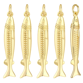 8 piezas colgantes de latón, encantos de pescado, sin plomo y cadmio, chapado en rack, larga duración plateado, con anillo de salto