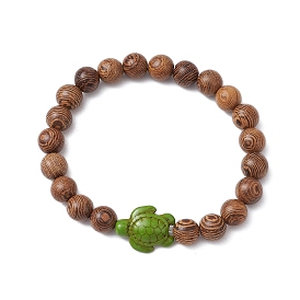 Wood Stretch Bracelets, with Synthetic Turquoise, Tortoise