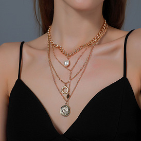 Винтажное металлическое ожерелье-цепочка с подвеской из жемчуга в форме звезды и луны - ретро, долго, заявление.