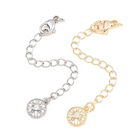 Латунный удлинитель бордюрной цепи, Цепочки с застежками-карабинами и плоскими круглыми подвесками из кубического циркония.
