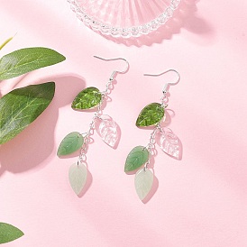 Ручной работы Lampwork болтаться серьги, лист, с 304 нержавеющей стали