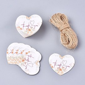 Бумажные подарочные бирки, бирки, с джутовым шпагатом, на свадьбу / день святого валентина / день благодарения, сердце с цветочным узором