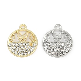 Подвески из сплава со стразами Micro Pave, плоско-круглые, полый бабочки