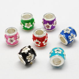 Alloy Enamel European Beads, with Grade A Rhinestones, Large Hole Beads, Barrel, 9x9mm, Hole: 4.5mm