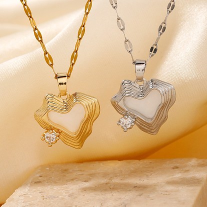 Модные латунные прозрачные кубические цирконии полые подвески в форме сердца ожерелья с цепочкой