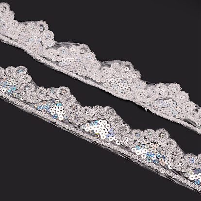 Ethnic Style Polyester Ribbon, with Paillette/Sequins, Flat with Wave Shape, Garment Accessories