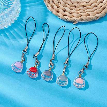 Cat Paw Prints Glass Pendant Mobile Straps, Nylon Cord Mobile Accessories Decoration