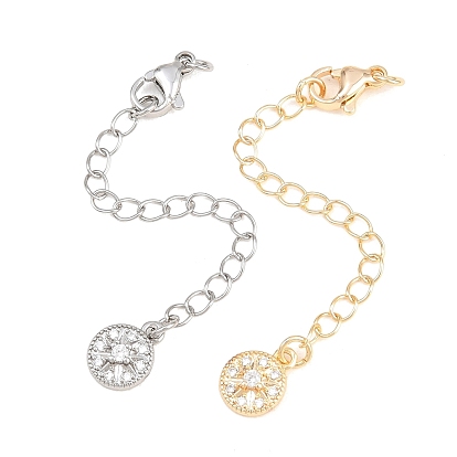 Латунный удлинитель бордюрной цепи, Цепочки с застежками-карабинами и плоскими круглыми подвесками из кубического циркония.
