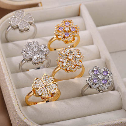 Rotating Zircon Flower Ring for Women with Unique Design and Stress Relief, 15 Words or Less