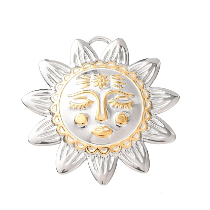 304 подвески из нержавеющей стали, подсолнечник, ионное покрытие (ip), золотые и нержавеющая сталь цвет, 49x48.5x3 мм, отверстие : 6x6 мм