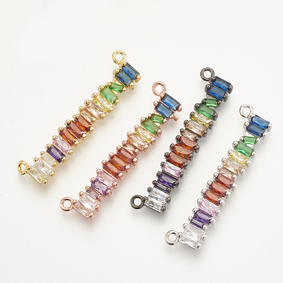 Brass Micro Pave Cubic Zirconia Pendants, Cadmium Free & Lead Free, Rectangle, Colorful