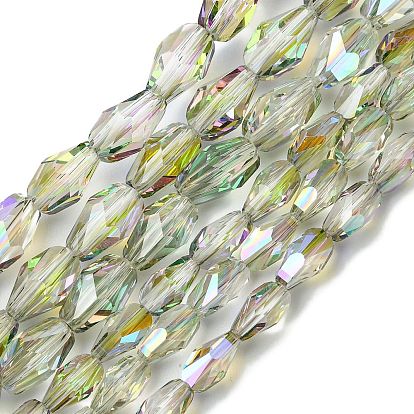 Прозрачные стеклянные бусины гальваническим пряди, с половиным покрытием цвета радуги, граненые, слеза