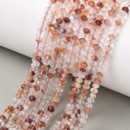 Natural Hematoid Quartz/Ferruginous Quartz Beads Strands, Rondelle, Faceted