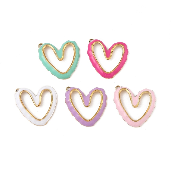 304 нержавеющей стальной эмали подвески, сердце прелести, реальный 18 k позолоченный, вакуумное покрытие pvd